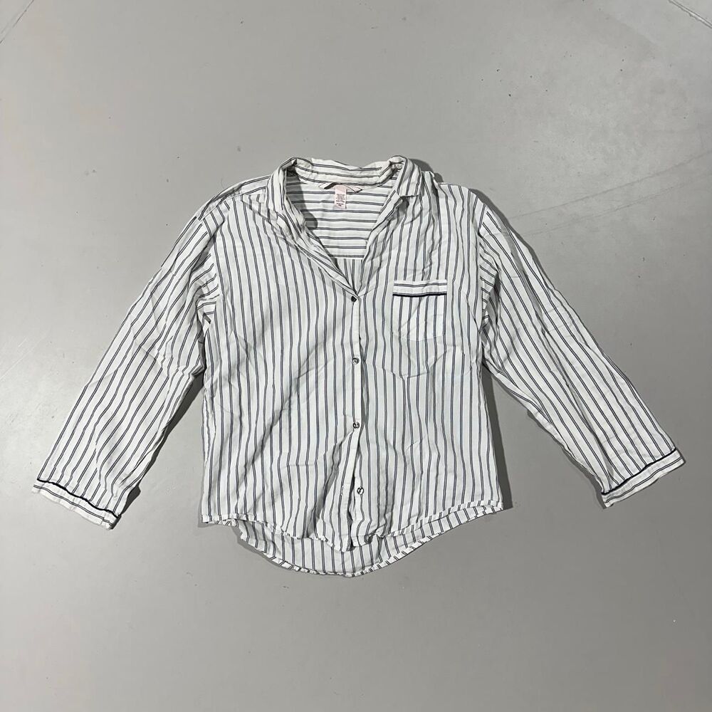 Victoria’s Secret Medium Blue and White Pinstripe Long Sleeve Pajama Top